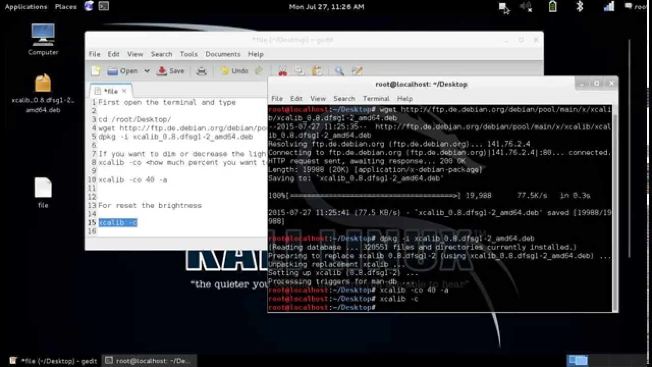 Increase and decrease brightness of screen in kali linux