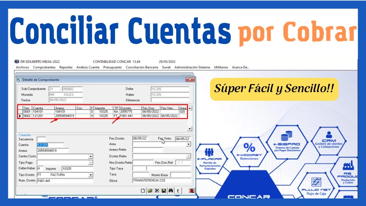 Como conciliar cuentas por cobrar en el Concar