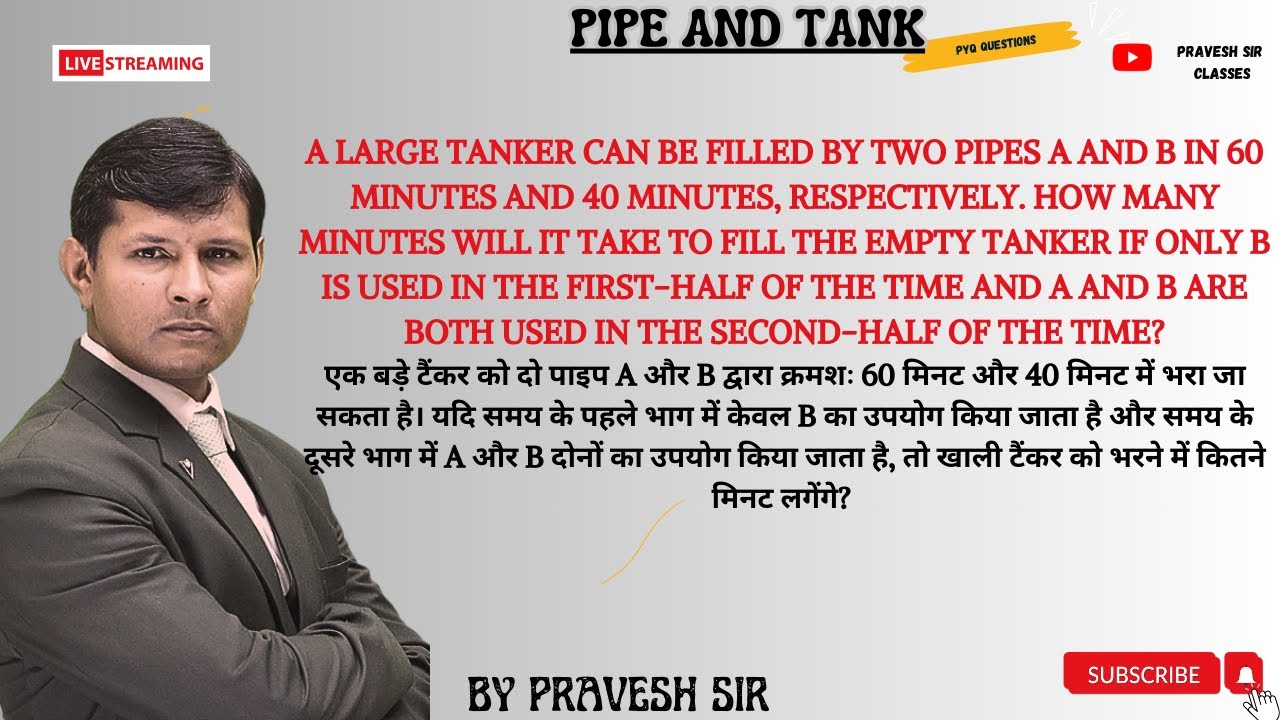 A large tanker can be filled by two pipes A and B in 60 minutes and 40 minutes, respectively. How