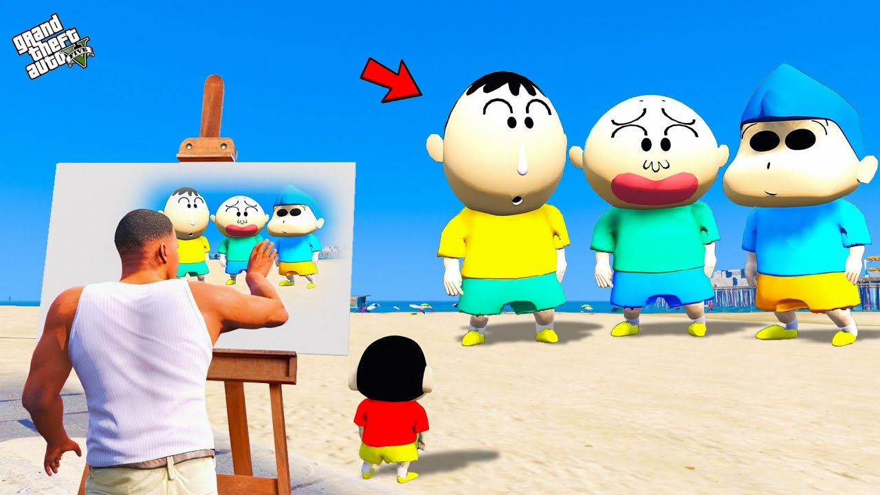 Franklin Found Drawing Laptop With Shinchan Friends in GTA 5