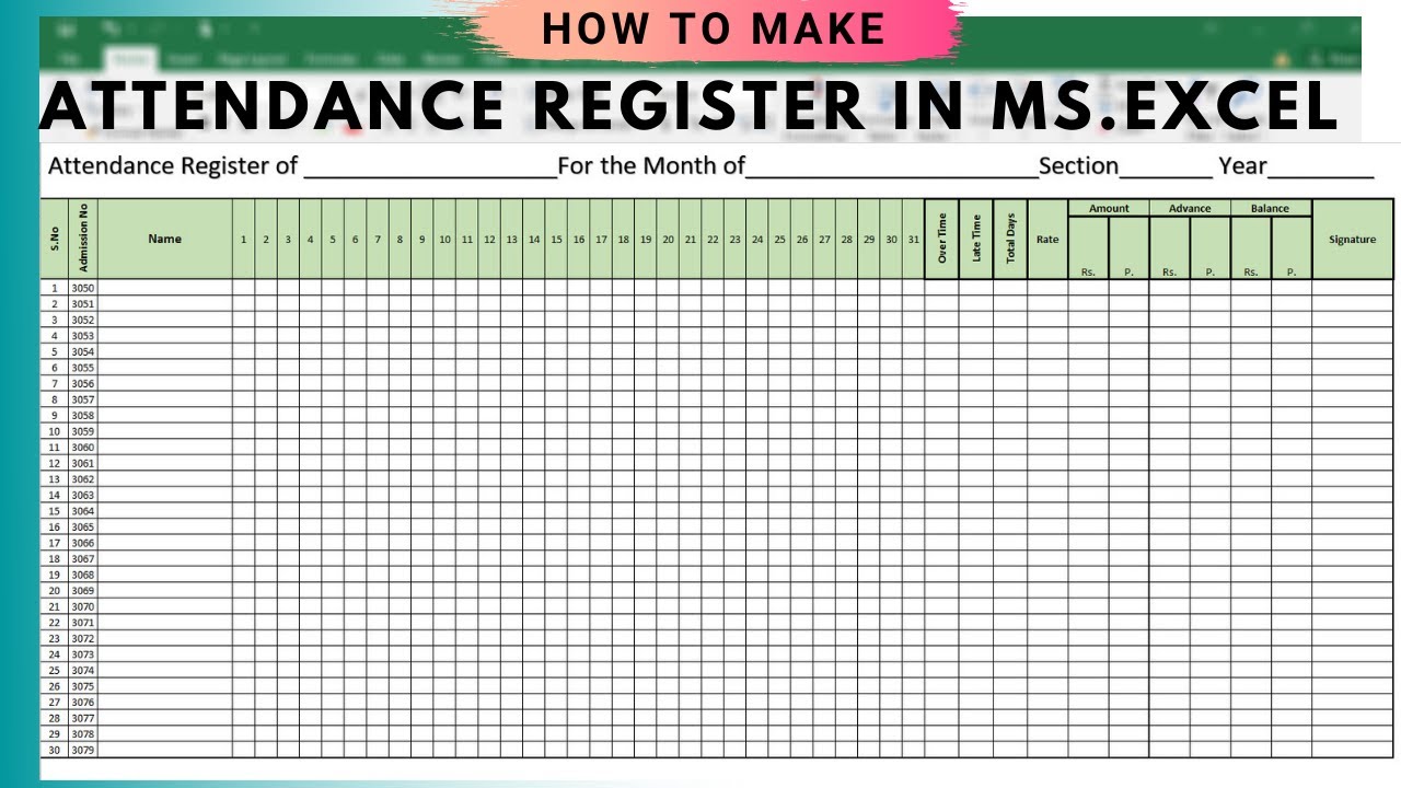 How to make attendance register for Students in Microsoft Excel | Students attendance register