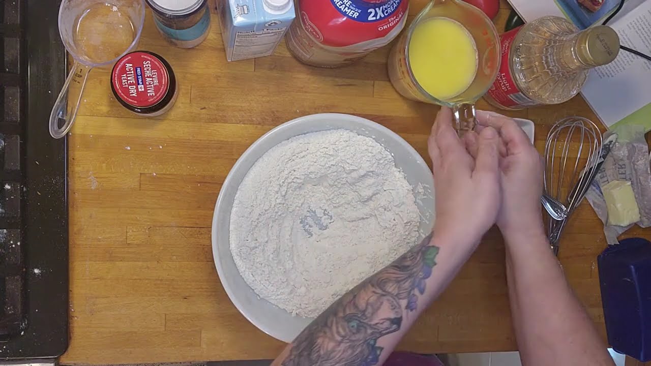 Home baked bread in a bread cast iron pot.