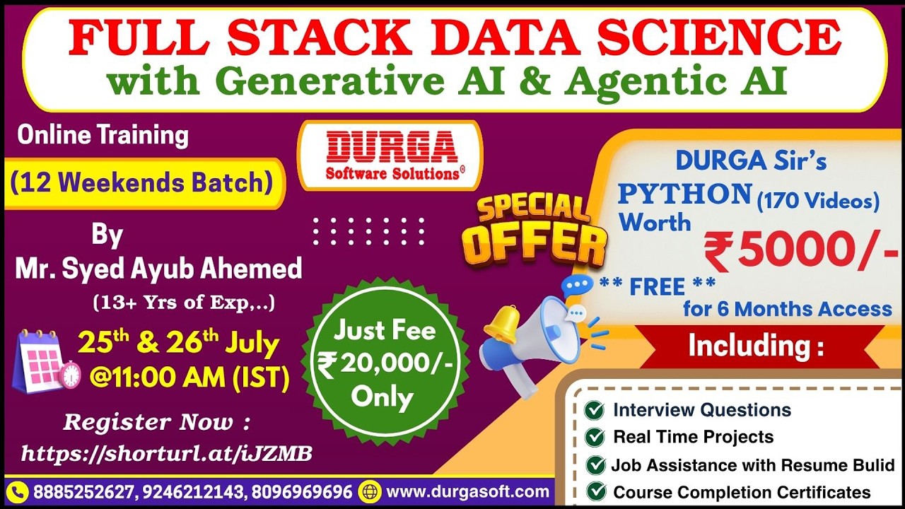FULL STACK DATA SCIENCE with Generative AI & Agentic AI (Weekends Batch) Online Training @ DURGASOFT