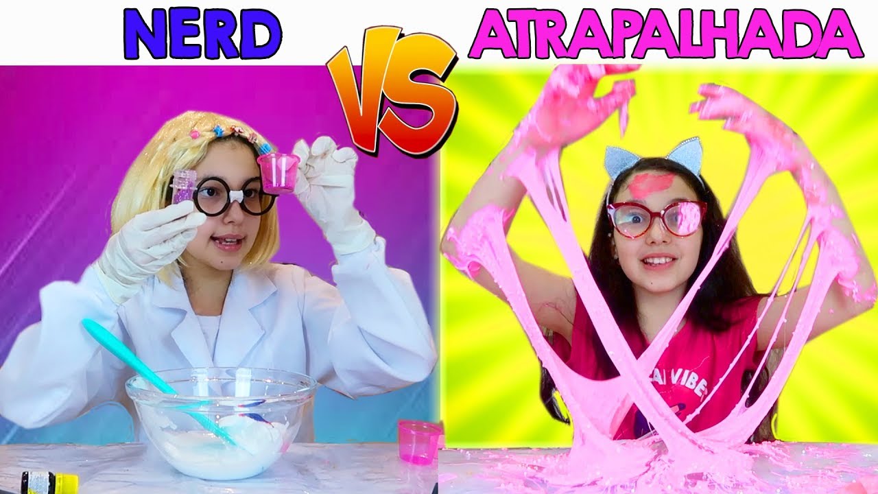 NERD VS ATRAPALHADA FAZENDO SLIME - FÉRIAS #07 | Luluca