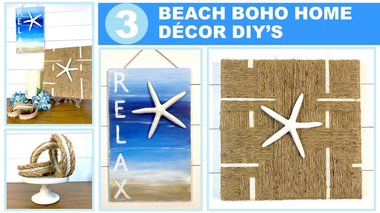 3 EASY BEACH BOHO DIY's | SUMMER VIBES | HOME DECOR | BLUE AND WHITE | JUTE | 2022