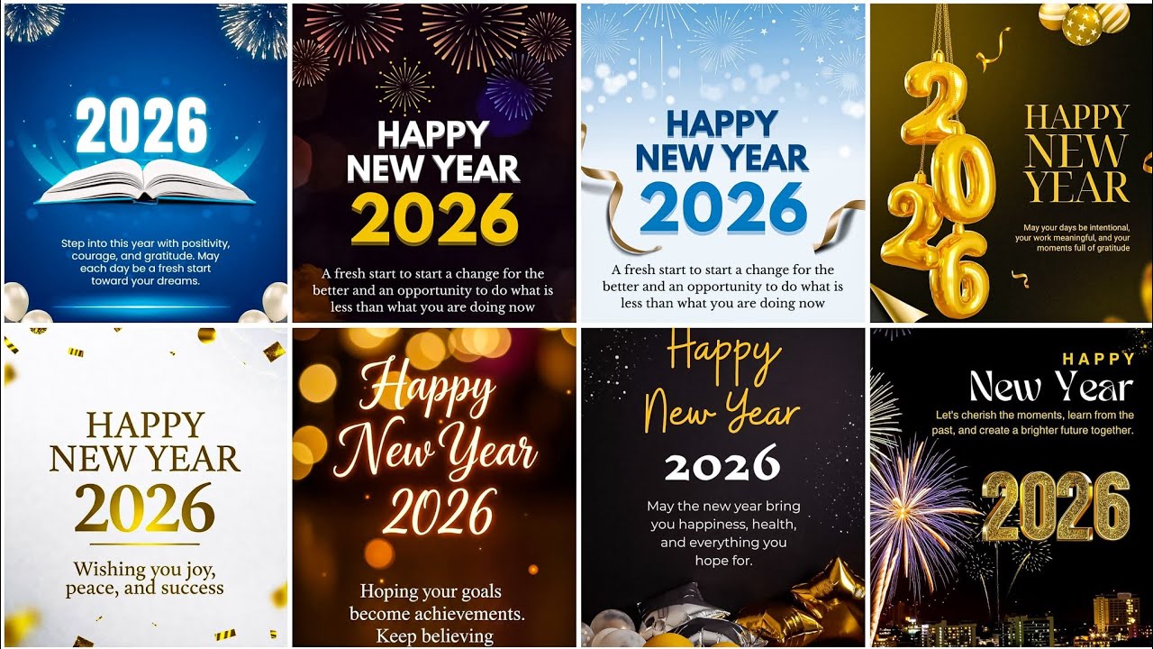 Новые вирусные поздравления с Новым годом 2026 на английском языке_ новогодние открытки