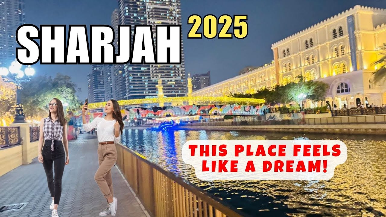 Magical Night Walk in Al Qasba, UAE 4k Video 2025 ! ✨