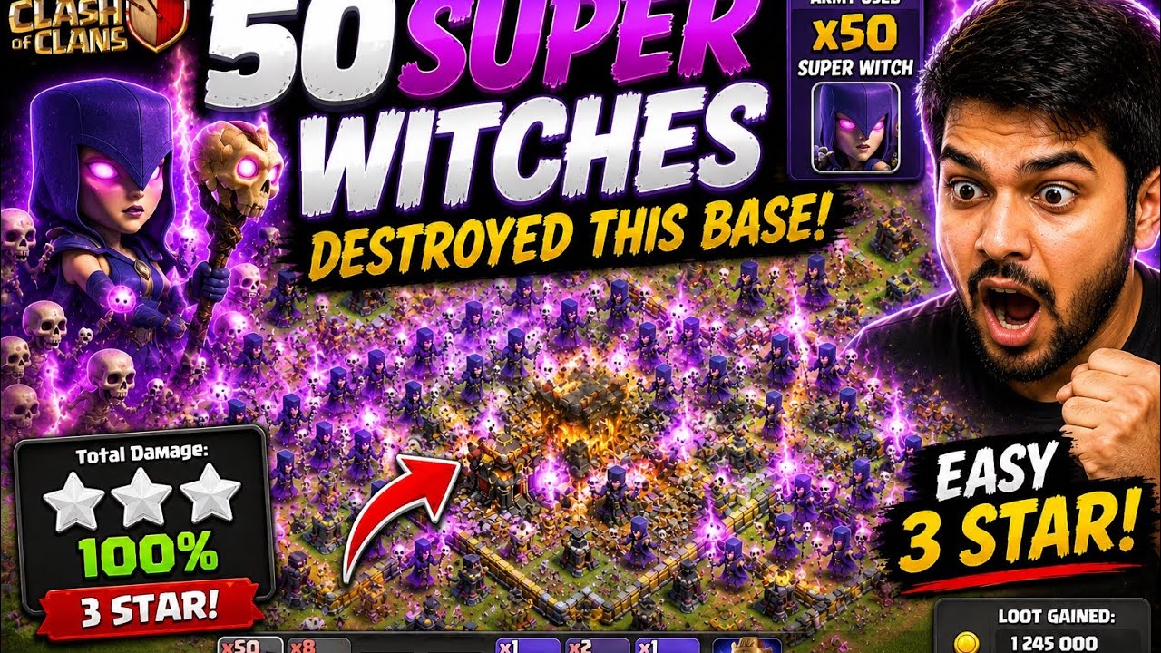 I Attacked with 50 Super Witches&hellip; CHAOS! 💀🔥 #clashofclans 