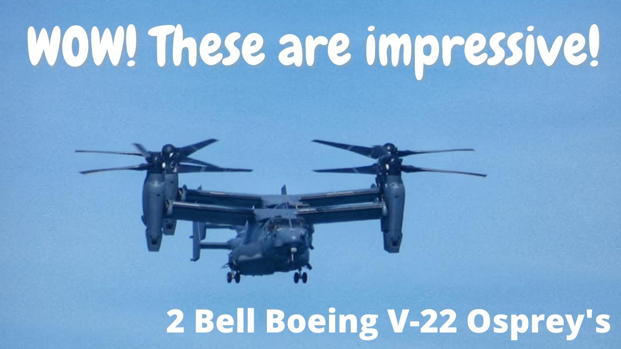 2 Bell Boeing V-22 Osprey's land in Portland, Dorset - 26th May 2020