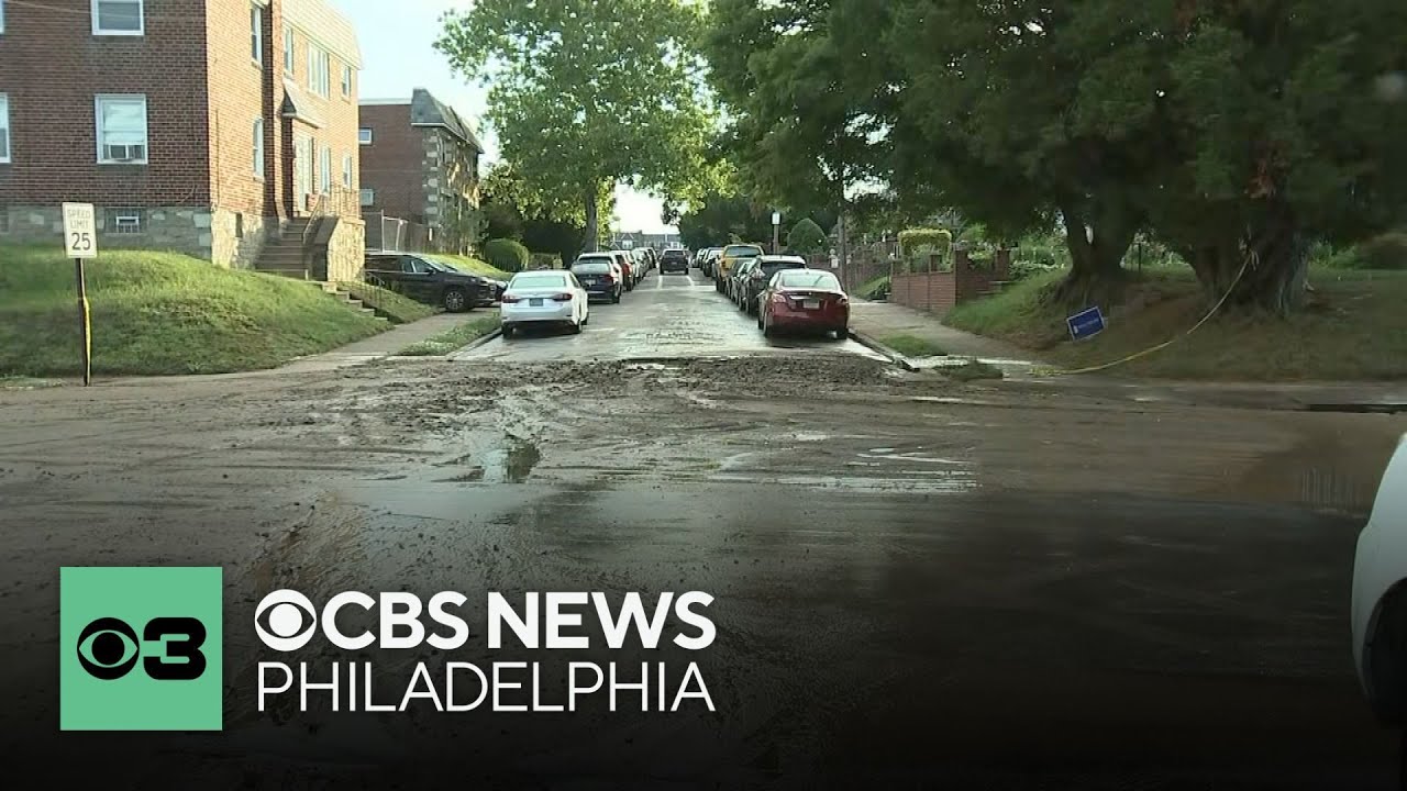 Water main break covers streets in mud in Philadelphia's Mount Airy