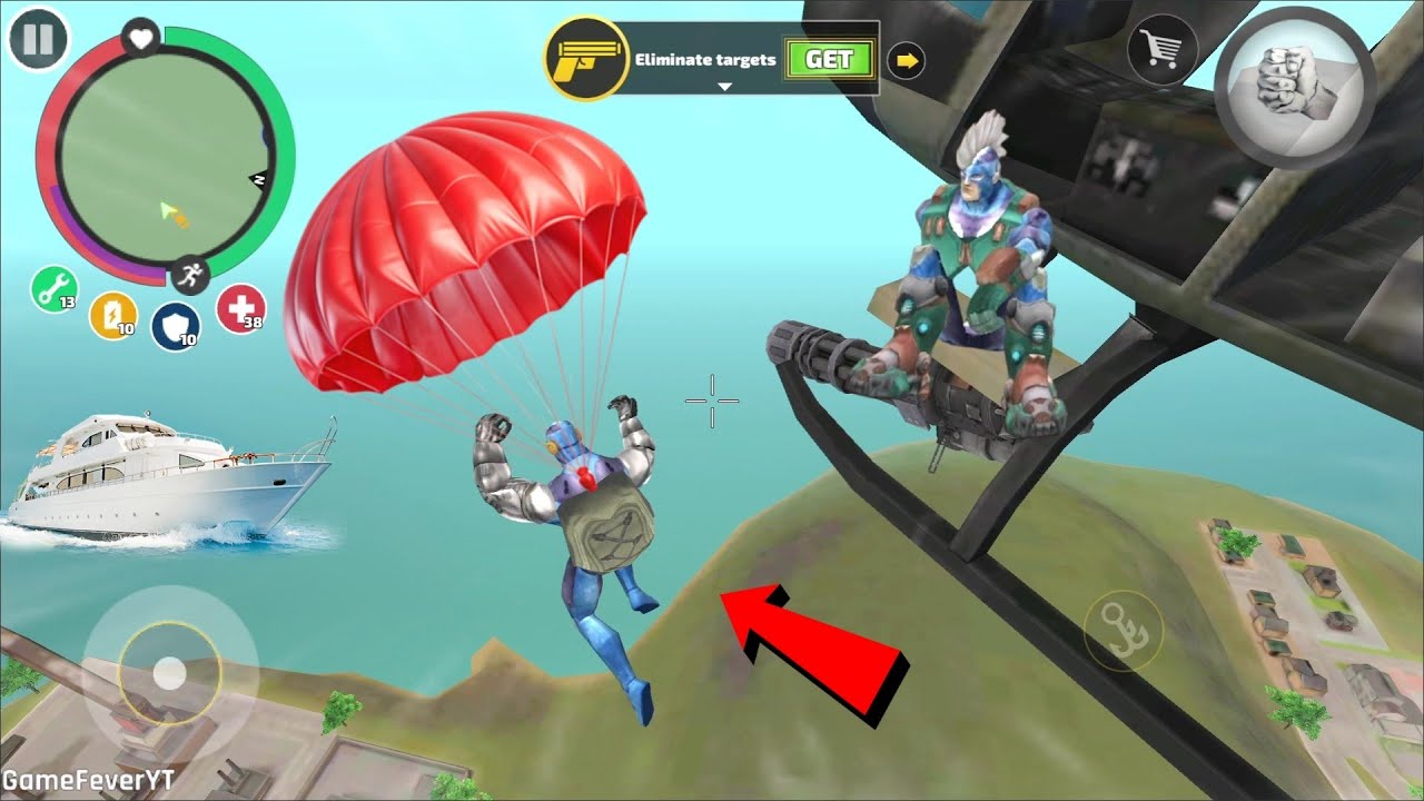 Rope Hero Vice Town (Rope Hero jump from Helicopter with parachute) rope hero performing tricks - HD