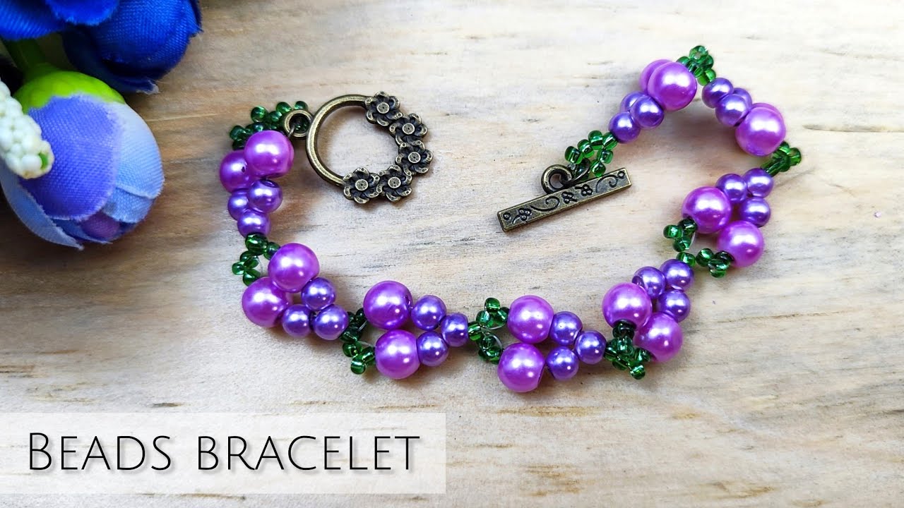 DIY beaded bracelet/ grape pattern pearl and seed beads bracelet tutorial easy