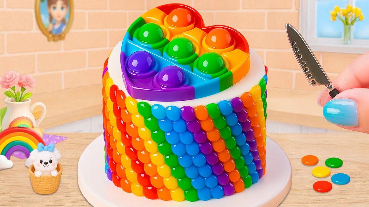 Rainbow Heart Pop It Miniature Cake 🍭🍰 DIY Colorful Candy Cake with Rainbow Chocolate