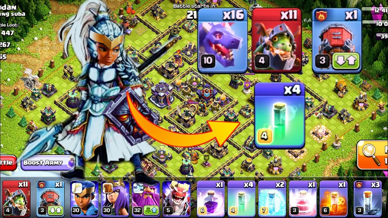 (TH 15) Dragon, Inferno Dragon, Invisibility Spell and Troop Launcher With Royal Champion Attack 🔥