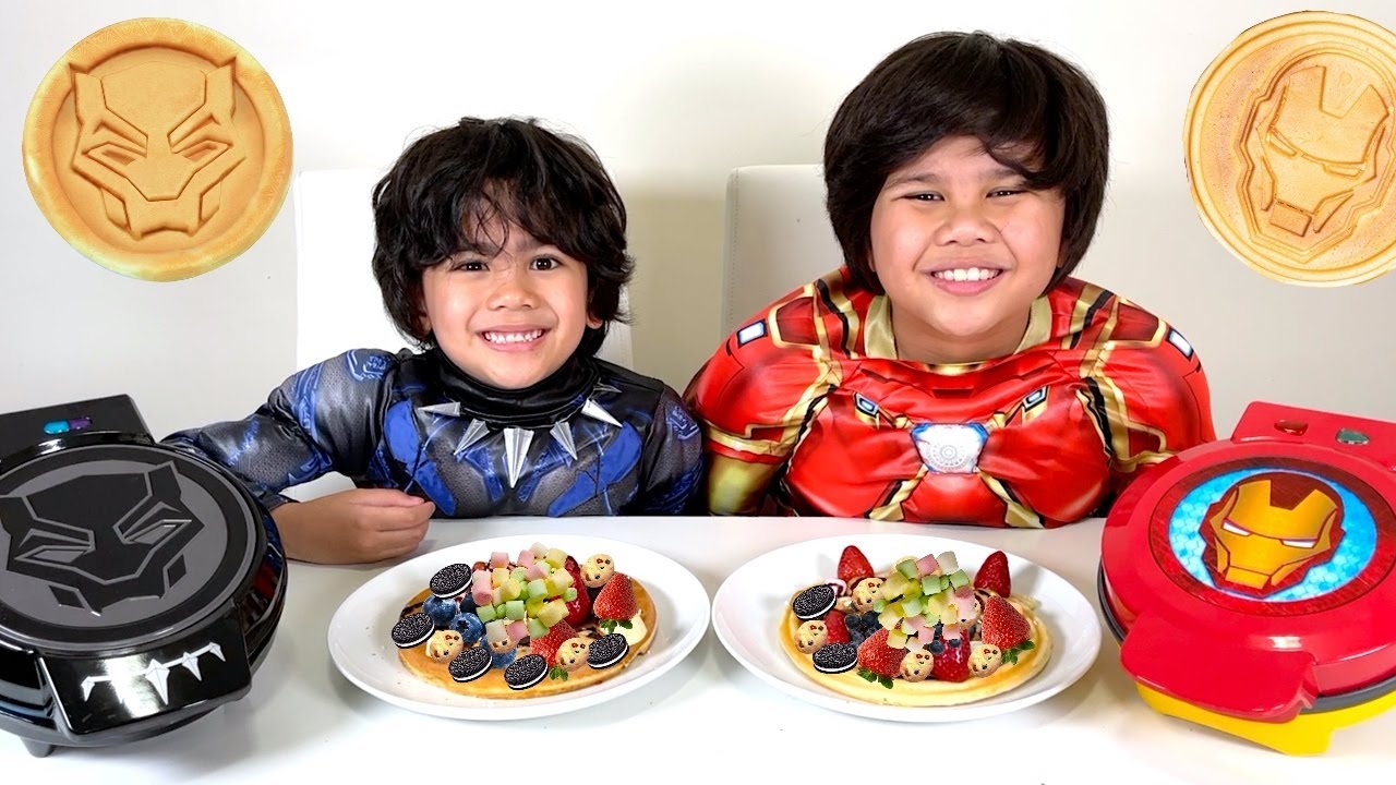 Troy and Izaak Makes Waffles with Superhero Black Panther Iron Man Waffle Maker TBTFUNTV