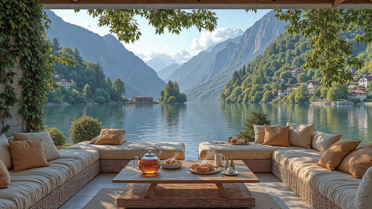 Расслабление Ума С Помощью Позитивного Джаза | Спокойный Джаз В Уютном Кафе У Озера Для Снятия Ст...
