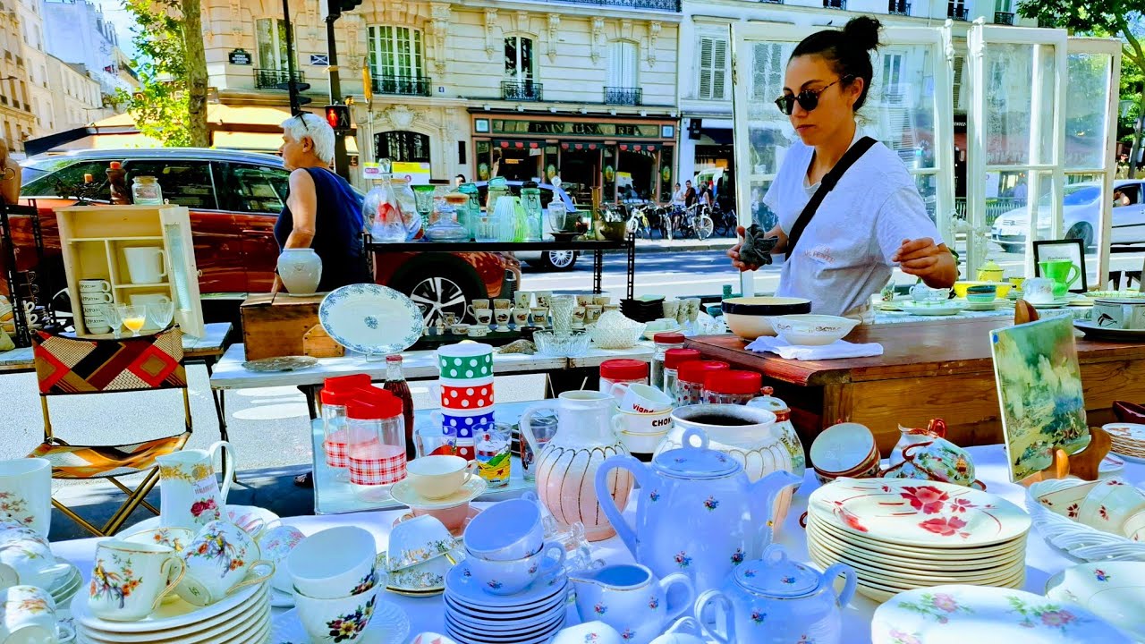 Paris France🇨🇵BIG Flea MARKET🏺ANTIQUE old Things🪞BROCANTE in Paris💰STREET Sale💍Biyoux Fantasie💍4KHDR