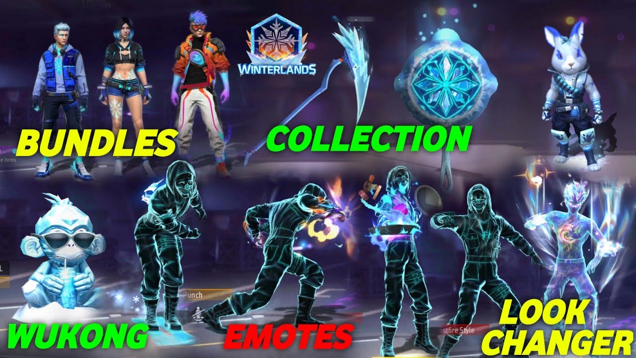 FREE FIRE WINTERLAND 2023 THEMED ALL COLLECTION | WINTERLAND FROSTFIRE EVENT | WINTERLAND 2023 EVENT