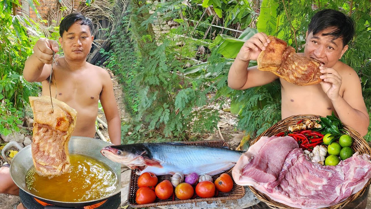 Crispy pork belly with fermented fish sauce - Fried whole fish with tomato sauce