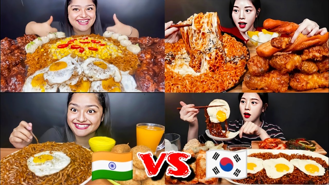 #INDIA🇮🇳vsKOREA🇰🇷#4×SPEED#ASMR #EATINGCHALLENGE#FRIEDCHICKEN #BLACKBEANNOODLES#MUKBANG #EATINGSOUNDS