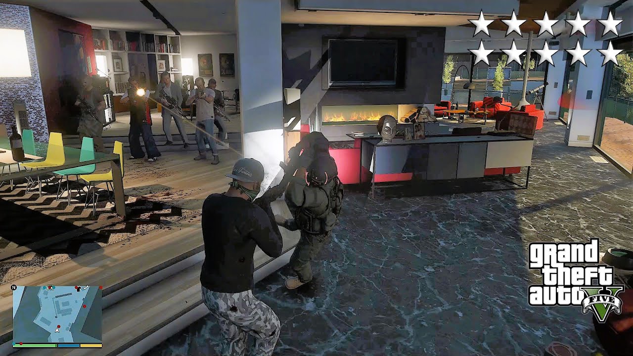 GTA 5 - Franklin, Lamar, Michael, Trevor, Ron and Wade's TEN STAR COP BATTLE/ESCAPE