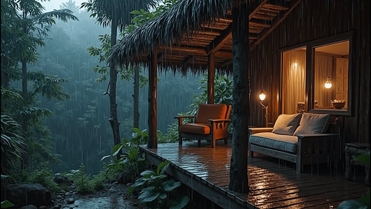 Peaceful Forest Rain by a Wooden Cabin | Night Rain Sounds for Deep Sleep