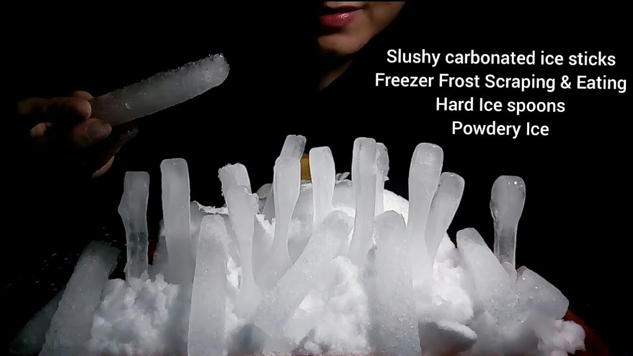 Carbonated sticks/spoons|Freezer Frost| Powdery Ice| Mukbang | no talking | ASMR Ice Eating| 氷を食べる