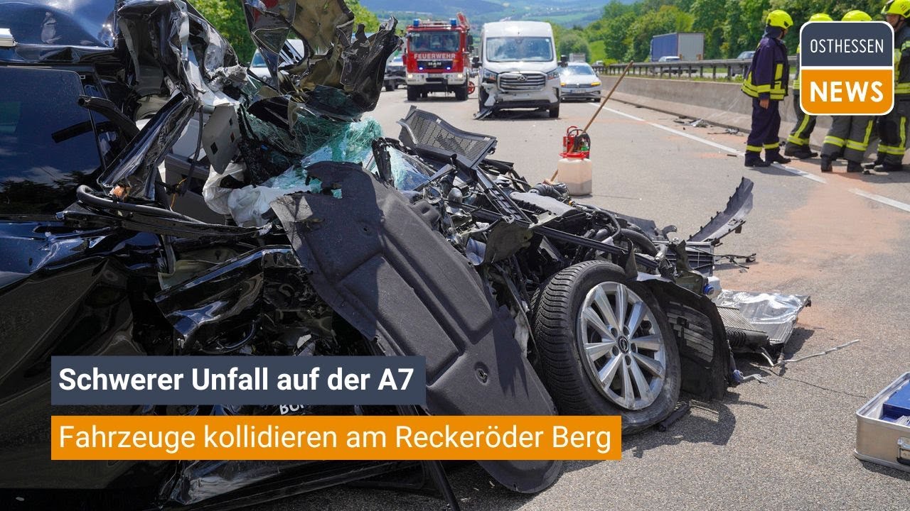 KIRCHHEIM: Drei Fahrzeuge kollidieren am Reckeröder Berg - schwerer Unfall auf der A7