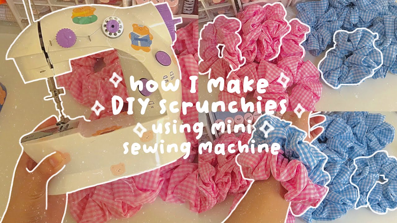 Making scrunchies using mini sewing machine ♡
