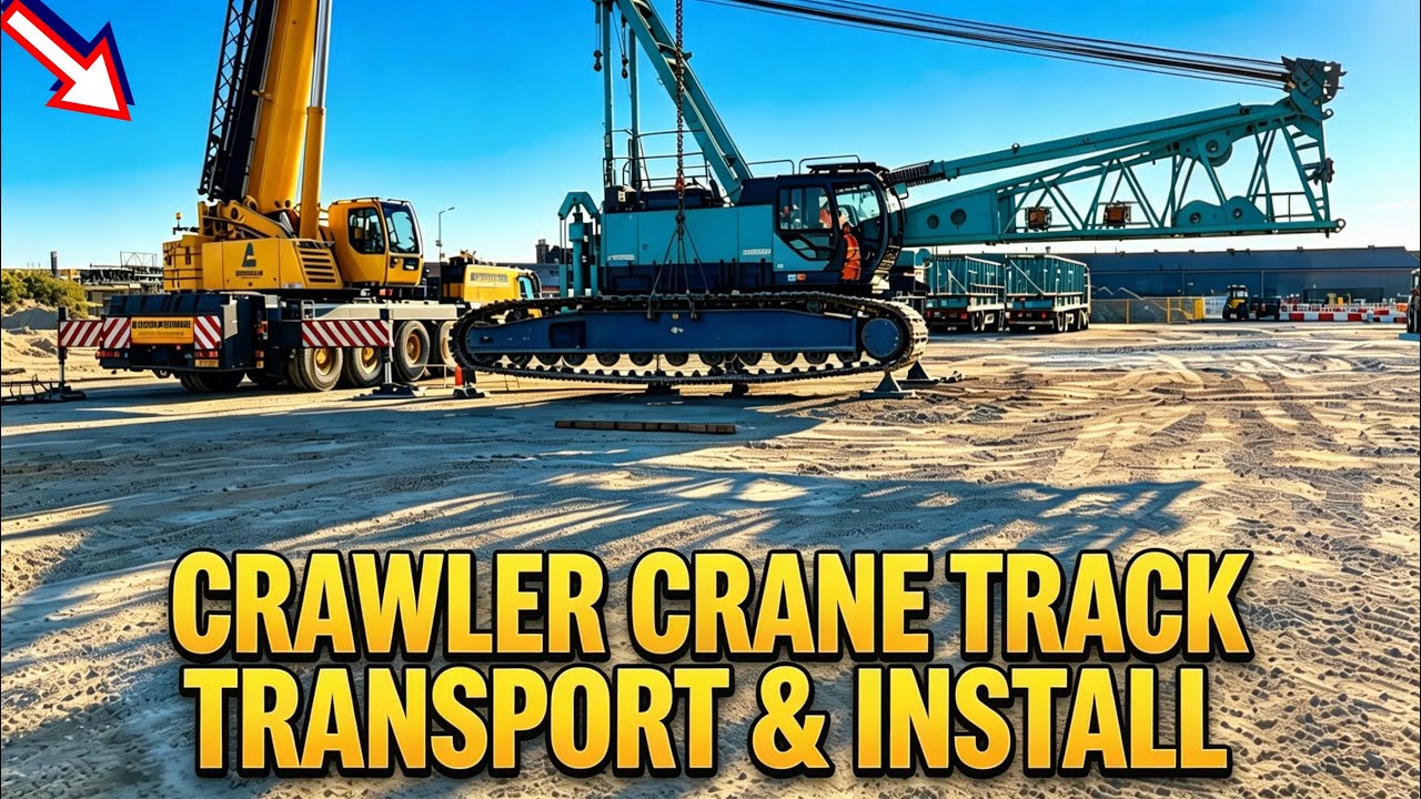 Massive Crawler Crane Track Transporting, Lifting & Installing - Insane Heavy Machinery in Action