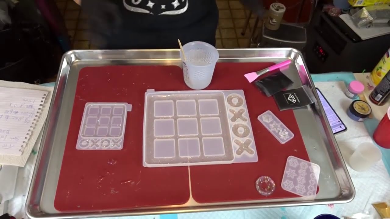 Happy Friday Tic Tac Toe Resin Game board using Laura's Art Corner glitter and pigment Video#161