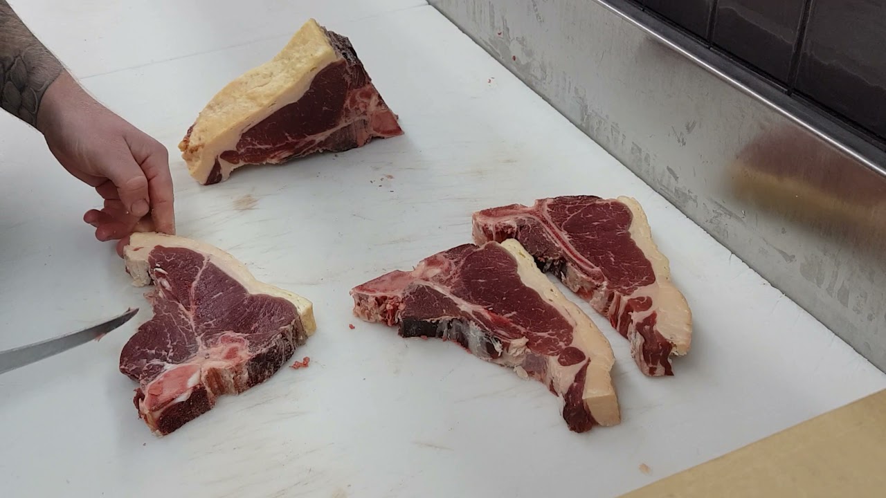 Cutting T-bone steak