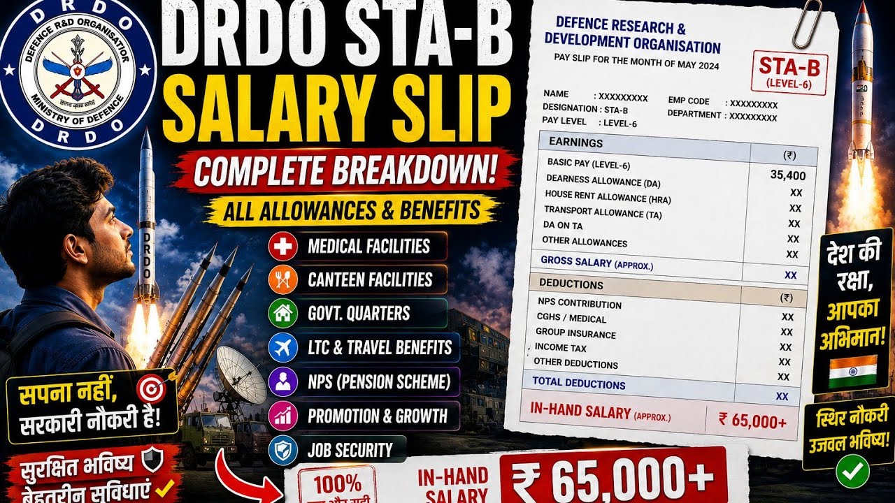 🔥 DRDO STA-B Salary Slip 2026 | ₹65,000+ In-Hand? Complete Salary, Perks & Benefit #drdo #salaryslip