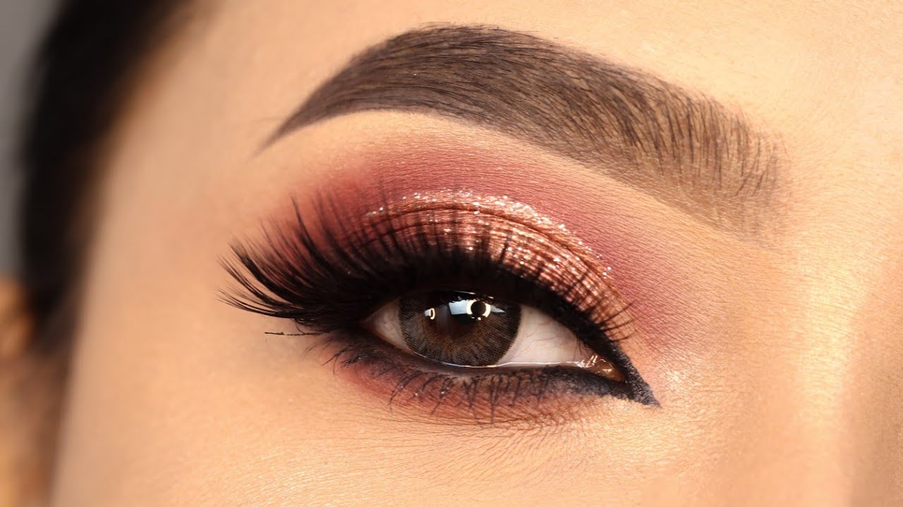 Smokey Pink Glitter Cut Crease Eye Makeup Tutorial || Detailed step by step tutorial || Shilpa