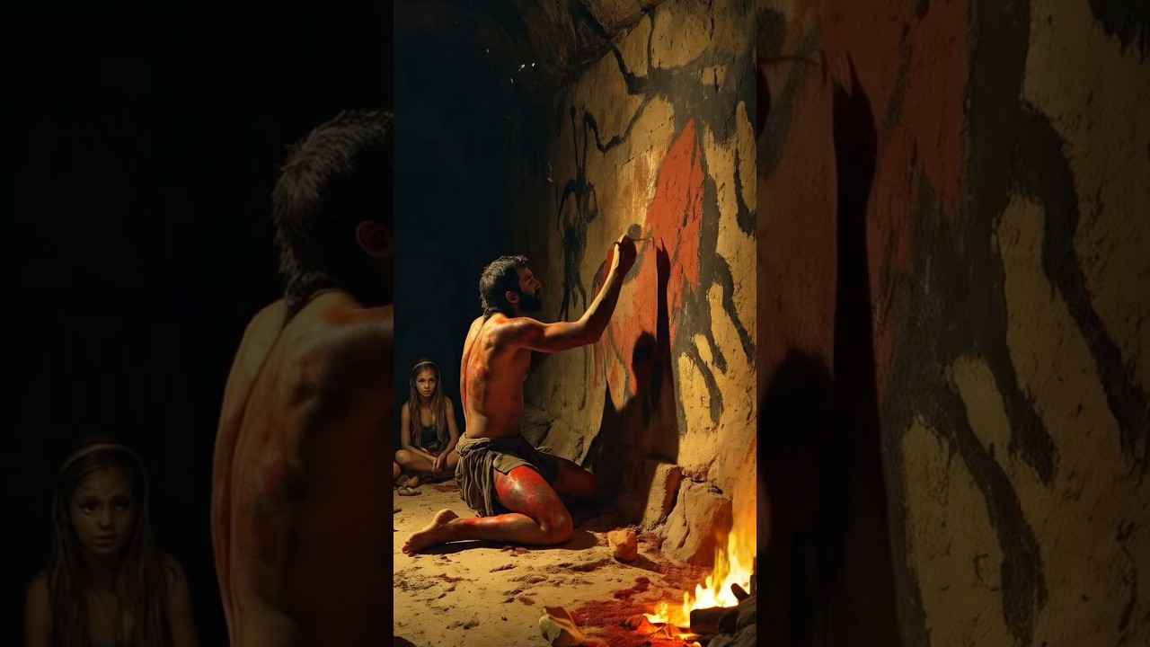 A man painting with a stick 🖼️ #foryou #shortsfeed #youtubeshorts #history #ai #cave