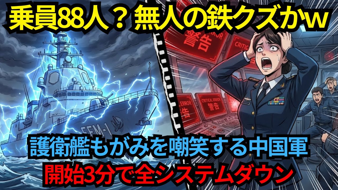 「乗員がいない？無人標的艦かｗ」中国軍が嘲笑した護衛艦もがみ→ロックオンした瞬間、空母打撃群の全システムがダウンし海上が地獄絵図に…#海外の反応 #自衛隊 #漫画