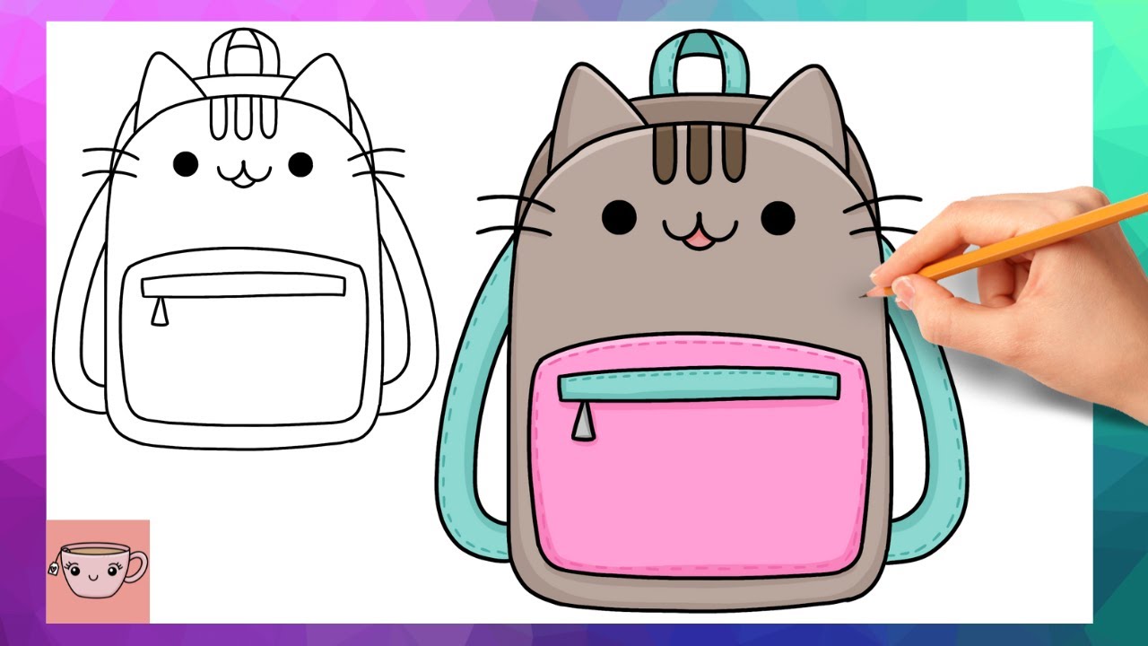 How To Draw Pusheen Backpack - Back to School | Cute Easy Drawing Tutorial