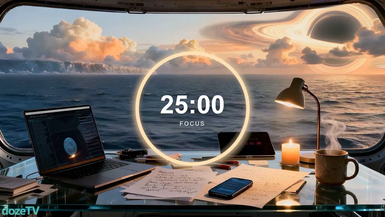 Interstellar Inspired Workspace: 10 Hours of Deep Brown Noise + Pomodoro Timer for Studying, Work