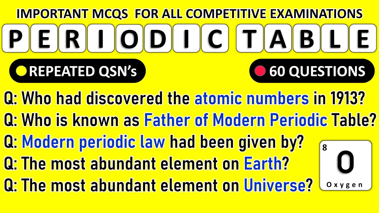 Chemistry : Periodic Table | 60 Questions for all exams| In English |