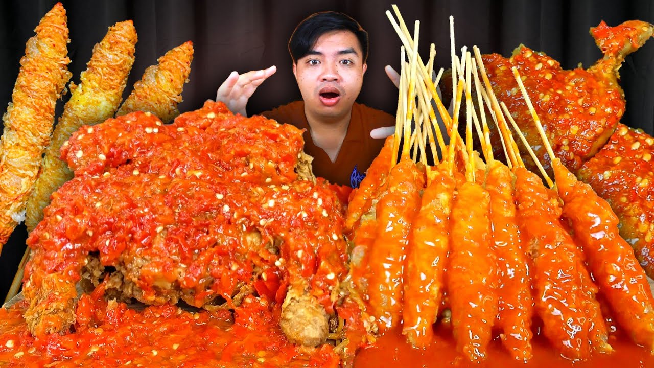 MUKBANG 1 EKOR AYAM RICHEESE SIRAM SAMBAL PAK GEMBUS 200 CABE + 50 TUSUK TELUR GULUNG