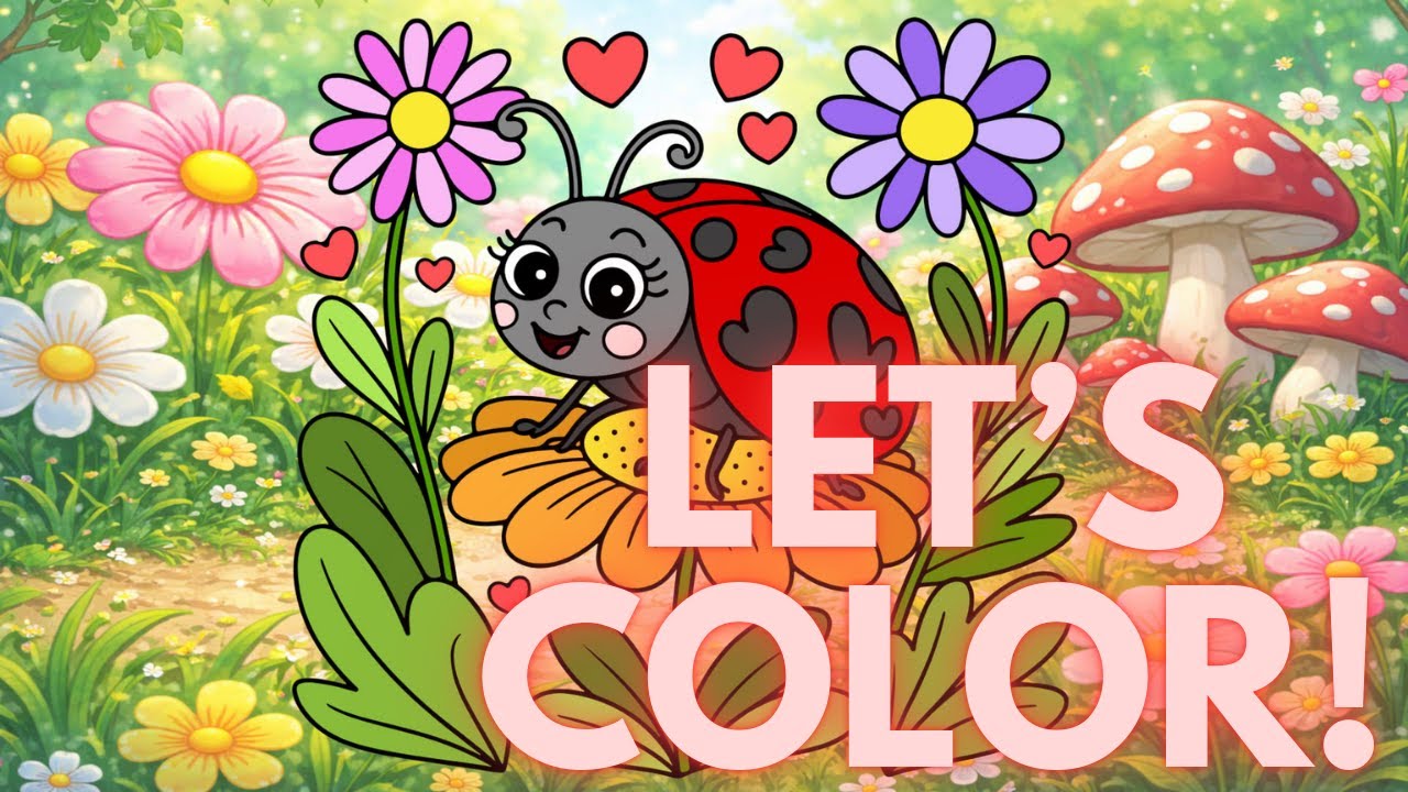 🎨 Cute Ladybug Coloring for Kids | Spring Coloring Fun | Relaxing & Upbeat Music | ASMR Coloring 🐞🌼