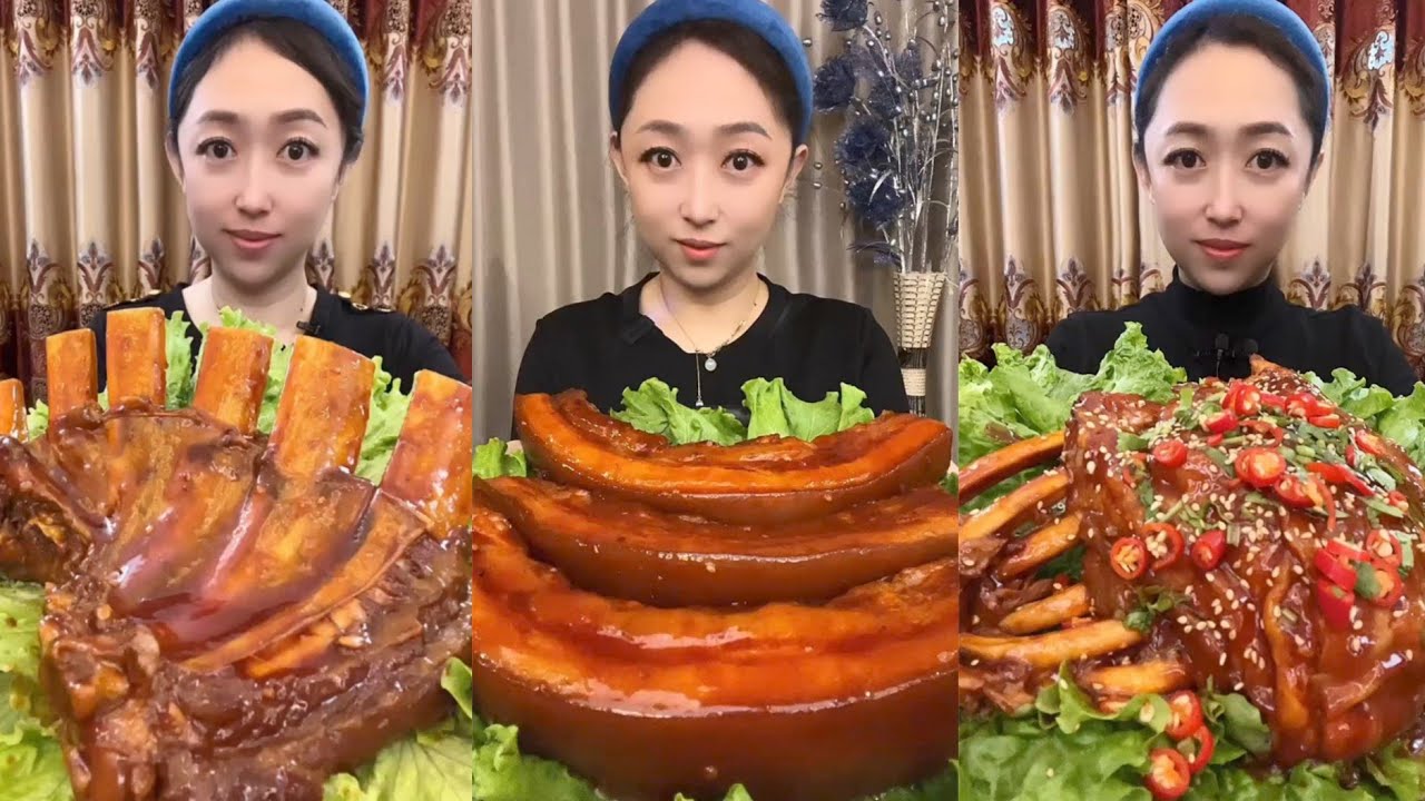 Mukbang #28: Eating roll  belly , braised pork belly, legs pork #mukbang #eatingshow #porkbelly