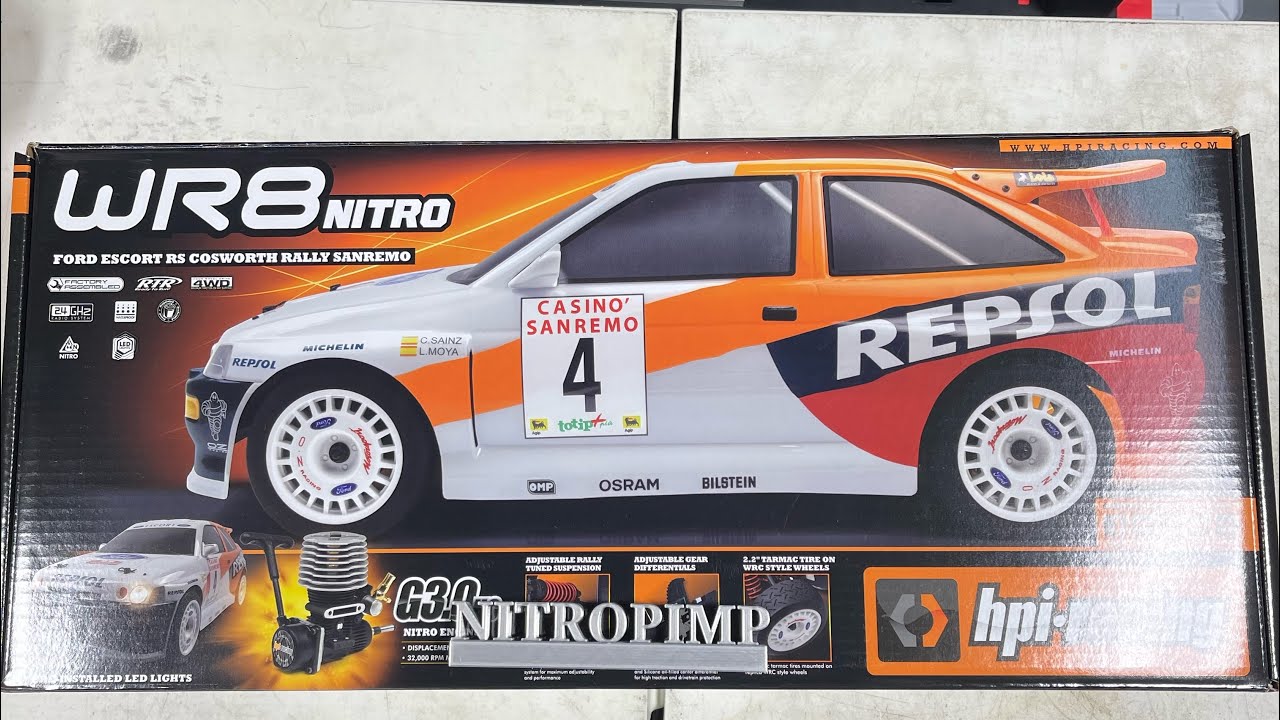 HPI WR8 Rally. Cosworth Escort Unboxing. #nitro #hpi #largestnitrocollection