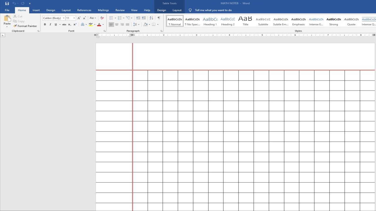 How to make math notebook page in ms word