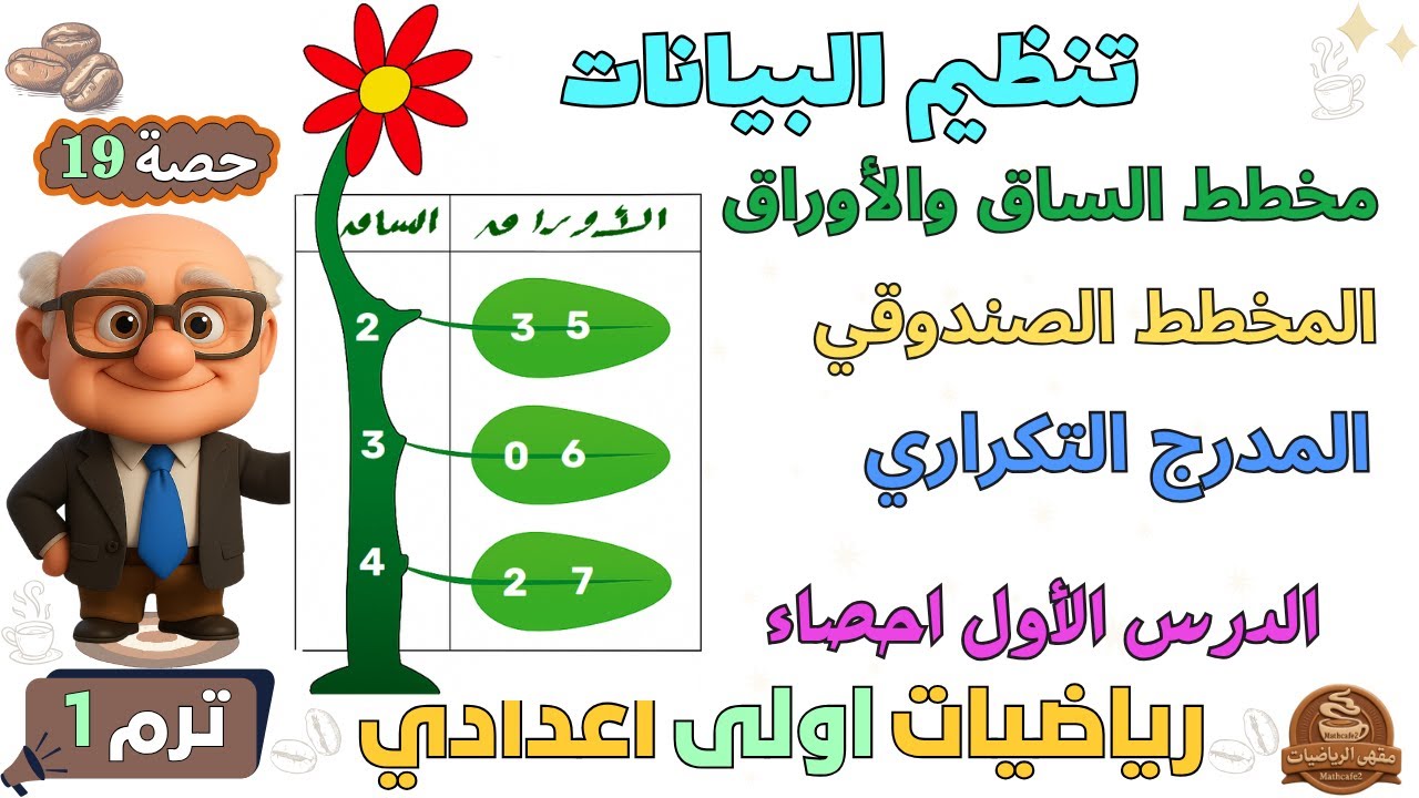 تنظيم البيانات مخطط الساق والأوراق الدرس الاول احصاء للصف الاول الاعدادي ترم اول | حصة 19