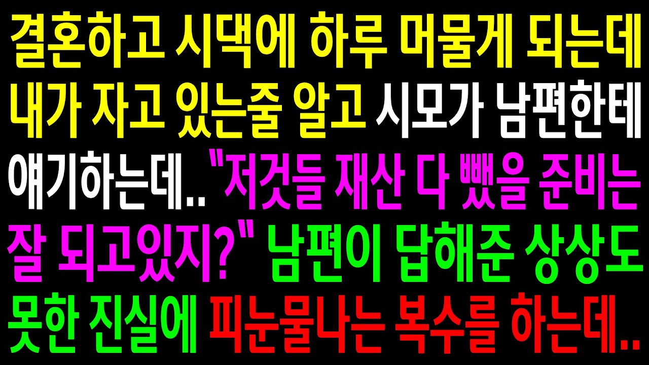 (실화사연)결혼하고 시댁에 하루 머물게 되는데 내가 자고 있는 줄 알고 시모가 남편한테 얘기하는데..남편이 말해준 진실에 최고의 한방을 먹이는데[신청사연][사이다썰][사연라디오]