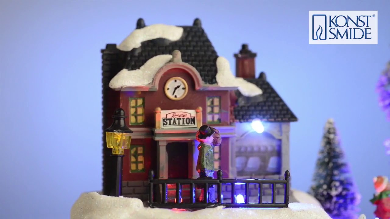 Kerstdecoratie: LED kersthuisje met station van Konstsmide | 123led.nl