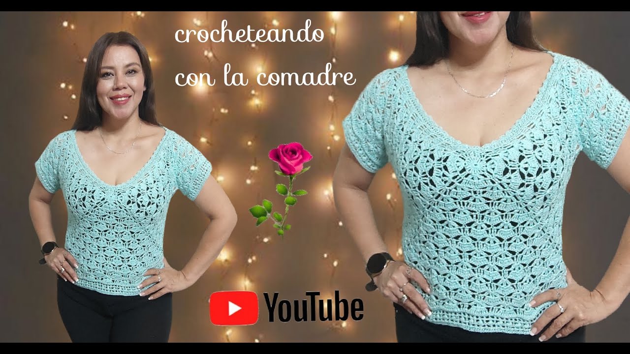 CON SOLO DOS GRANNYS TEJE HERMOSA BLUSA A COCHET FACIL Y RAPIDO CON LA COMADRE
