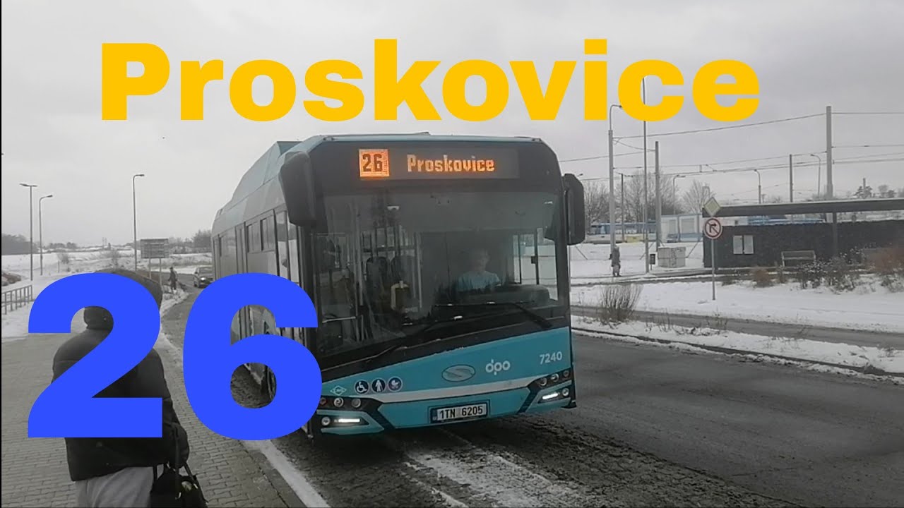 Projížďka autobusem ve sněhu linkou 26 Dubina - Proskovice 
