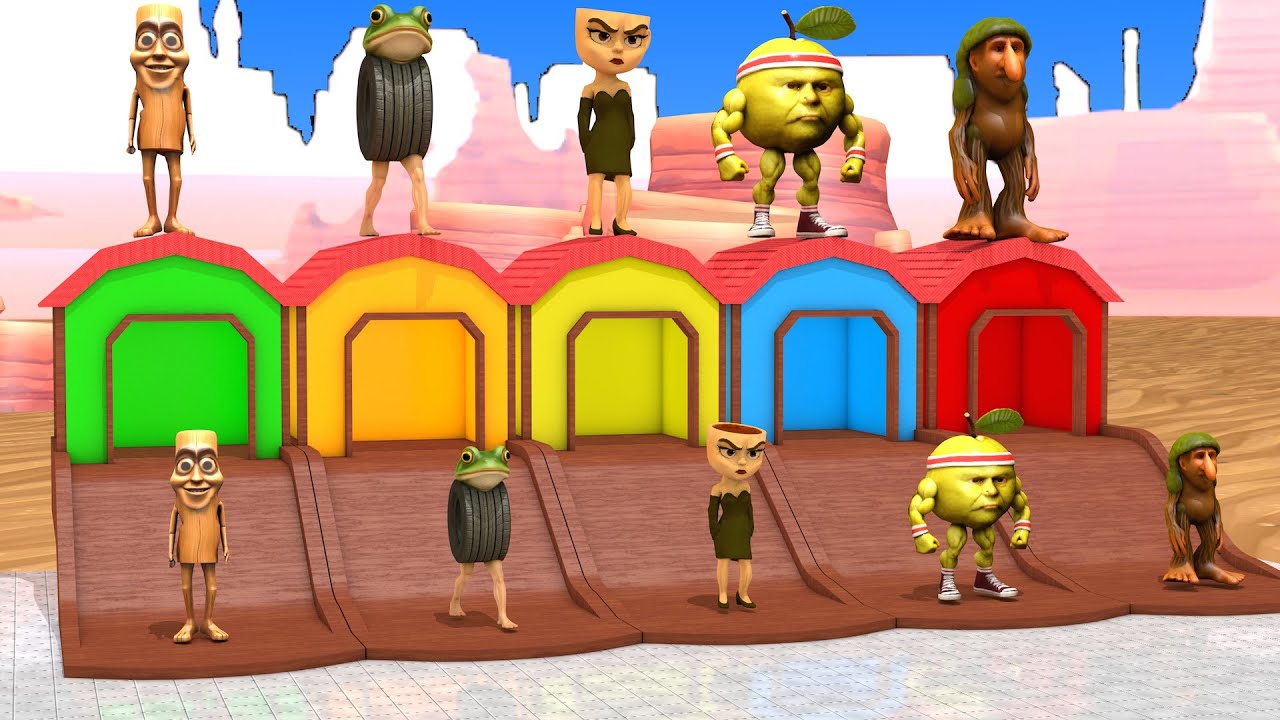 Игра «Длинная горка» с коровой, слоном, гориллой, бегемотом, тигром, 3D-игра с животными, забавны...
